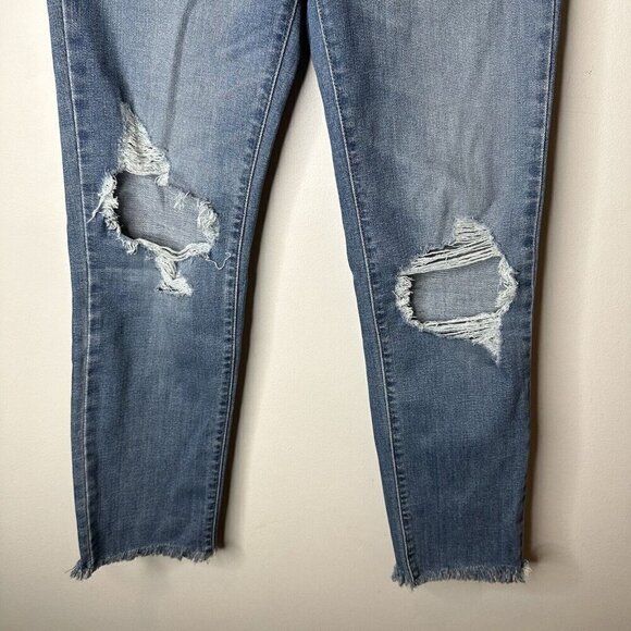 Levis Jeans Womens 724 High Rise Straight Crop Blue Stretch Denim Distressed 25 - Picture 3 of 12